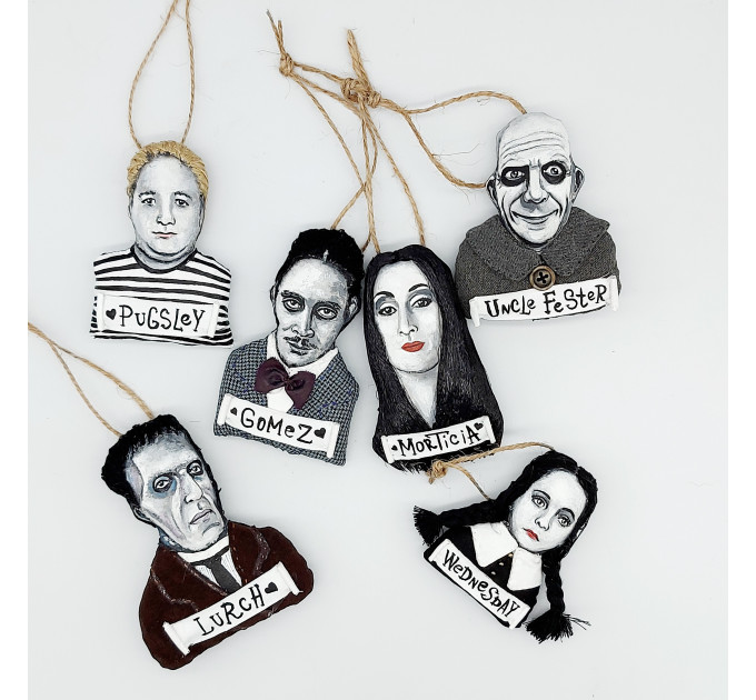 SET Gomes & Morticia ornaments, Horror Movie handcrafted ornaments