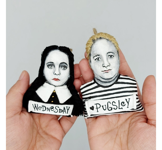 SET Gomes & Morticia ornaments, Horror Movie handcrafted ornaments