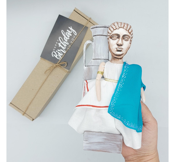 Figurine of Aspasia of Miletus - teacher of ancient philosophy, feminist - Ancient History Art - Collectible doll + wooden column
