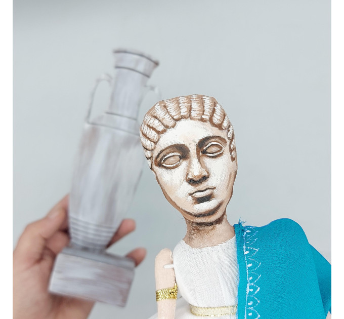 Figurine of Aspasia of Miletus - teacher of ancient philosophy, feminist - Ancient History Art - Collectible doll + wooden column