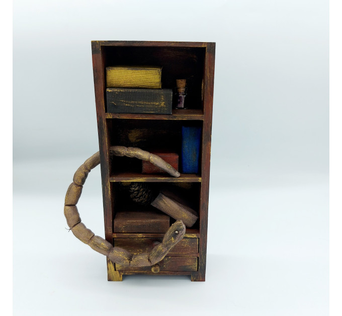 Book worm Library Bookcase, Dollhouse Library miniature furniture 1 : 12