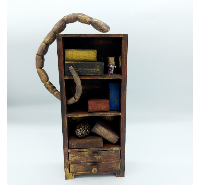 Book worm Library Bookcase, Dollhouse Library miniature furniture 1 : 12