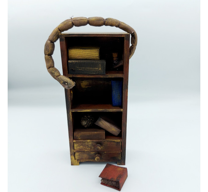 Book worm Library Bookcase, Dollhouse Library miniature furniture 1 : 12