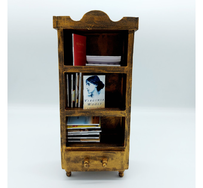Miniature handmade wooden Bookcase, Library decor, Bookshelves art - Gift for librarian! 
