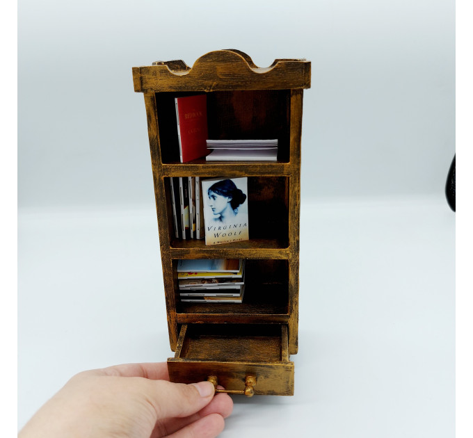 Miniature handmade wooden Bookcase, Library decor, Bookshelves art - Gift for librarian! 