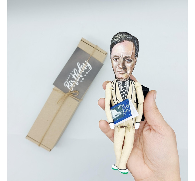 Tom Wolfe figure, famous American author, journalist - Satirical literature - Book lover gift! Collectible doll