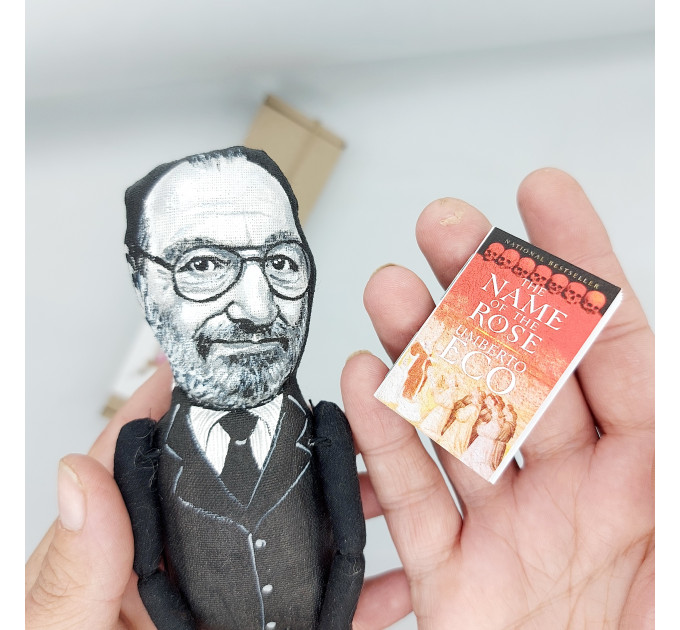 Umberto Eco figure, Italian philosopher, novelist, Library bookshelves decor - Literary gift!