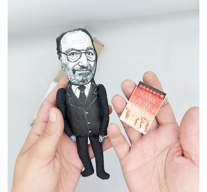 Umberto Eco figure, Italian philosopher, novelist, Library bookshelves decor - Literary gift!