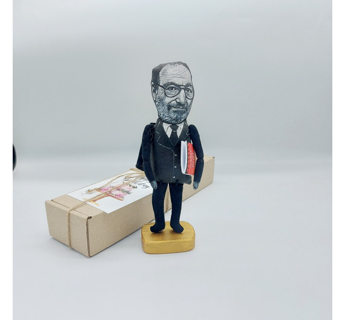 Umberto Eco figure, Italian philosopher, novelist, Library bookshelves decor - Literary gift!