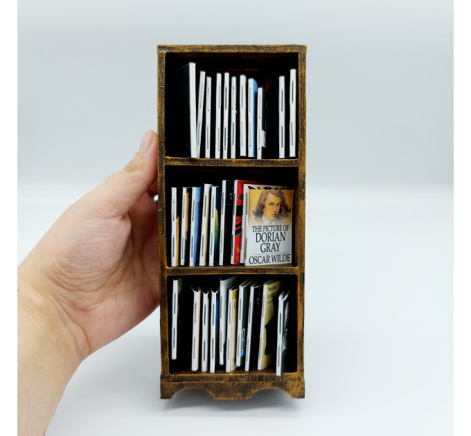 Miniature Wooden Bookcase 1:12 scale furniture for 7 inches dolls, Library decoration