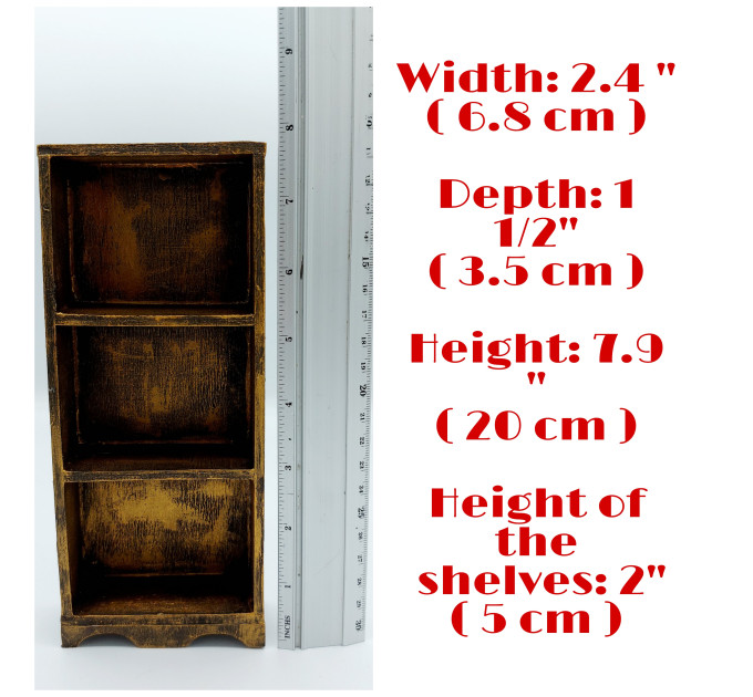 Miniature Wooden Bookcase 1:12 scale furniture for 7 inches dolls, Library decoration
