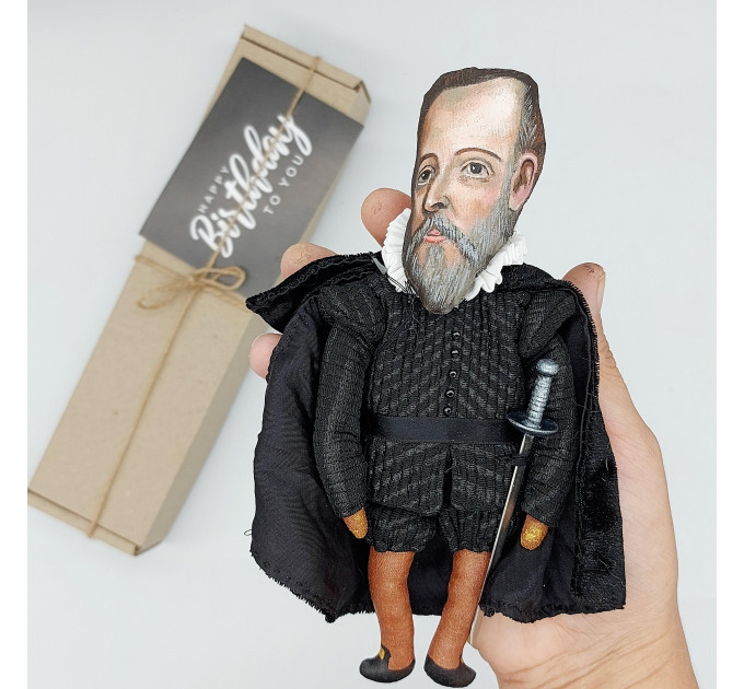 Miguel de Cervantes figure, Spanish writer, author novel Don Quixote - Book lover gift!