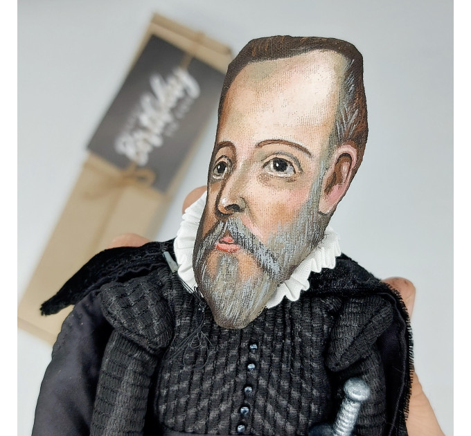 Miguel de Cervantes figure, Spanish writer, author novel Don Quixote - Book lover gift!
