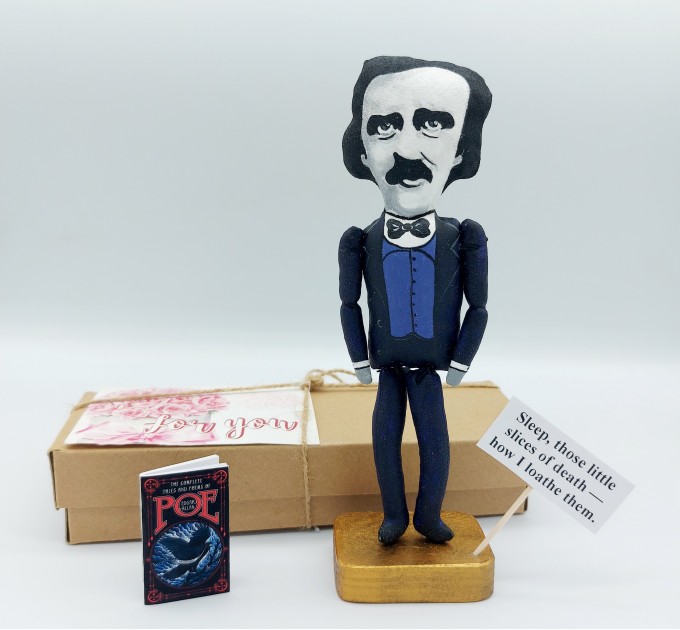 Edgar Allan Poe figure, Literary Gift for Readers! Collectible doll 