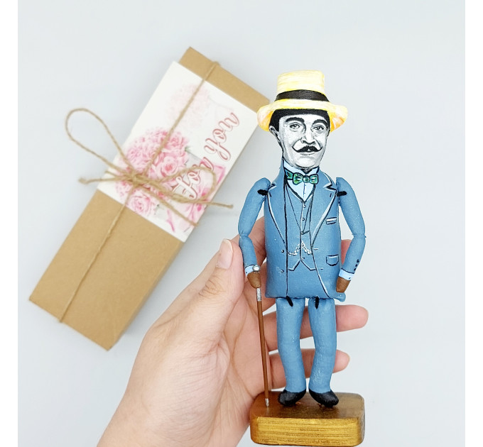 Hercule Poirot famous detective figurine