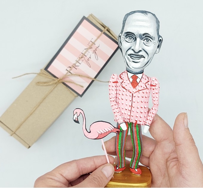 John Waters handmade figure, famous American filmmaker, actor, writer 