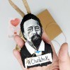 Anton Chekhov handmade ornament, literature jewelry - book lover present - Reader Ornament