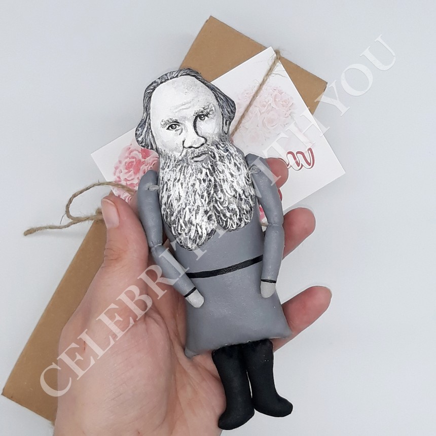 Leo Tolstoy Russian writer author War and Peace, Anna Karenina - Reader  gifts - book shelf decoration - doll hand painted + 2 Miniature Books